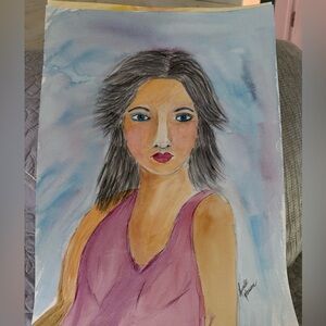 Watercolor Painting Lady in Pink 10x14